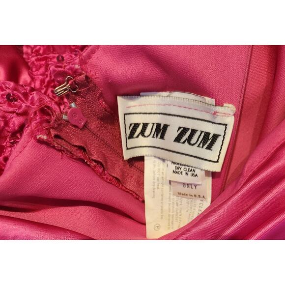 Vintage Zum Zum Hot Pink Ruffle Puff-Sleeve Mini Dress Size 5/6 Made in USA. - Picture 3 of 9
